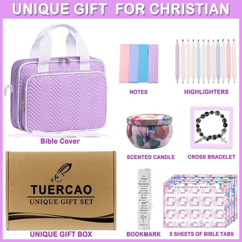 TuErCao Gifts for Christians Bible Bags for Women with Christian Bookmarks, Bible Verse Bracelets, Prayer Scented Candle and Study Supplies with 75 BibleTabs, 12 Highlighters Spiritual Gifts for Mom - Image 2